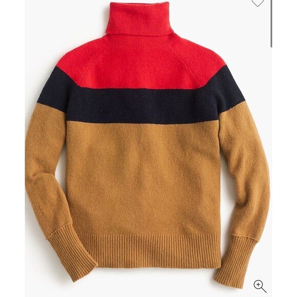 J.Crew Colorblock Turtleneck Sweater Supersoft Yarn Oversized Fit Tan Brown XS - Picture 1 of 8